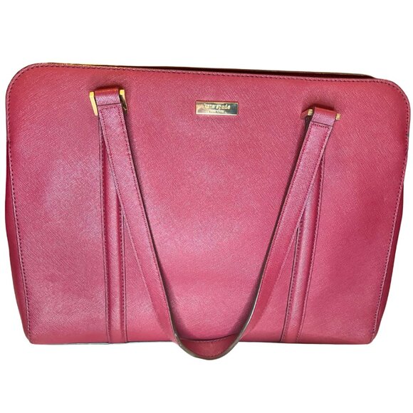 Kate Spade Burgundy Saffiano Leather Shoulder Bag triple compartment + gold tone - Picture 2 of 16